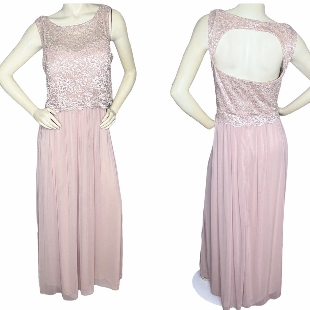 Nightway Blush Pink Lace Bodice Formal Ball Gown Sz 16